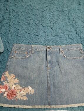 Old Navy Denim Mini Skirt with Pink Floral Embroidery